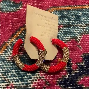 Anthropology Red Beaded Rhinestone Hoops